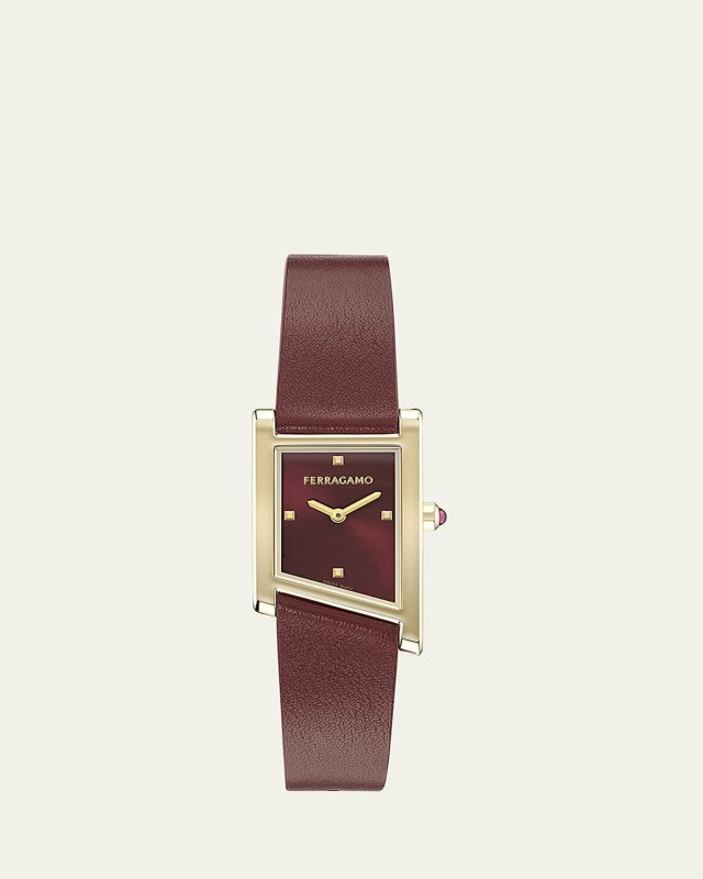 Ferragamo Asymetrique 22X36MM IP Yellow Gold Leather Watch